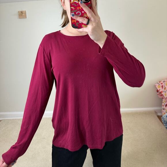 Eileen Fisher Red Relaxed Knit Long Sleeve T-Shirt - Picture 1 of 5